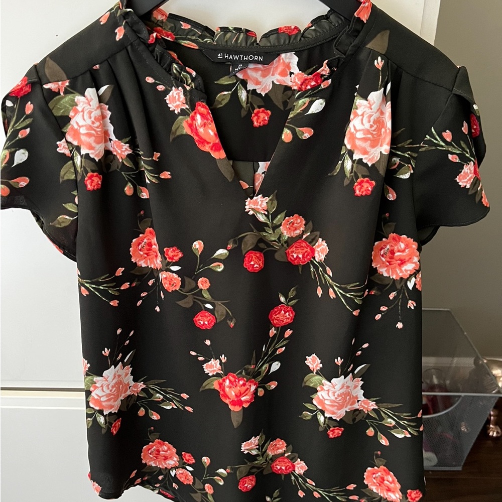 Black floral blouse